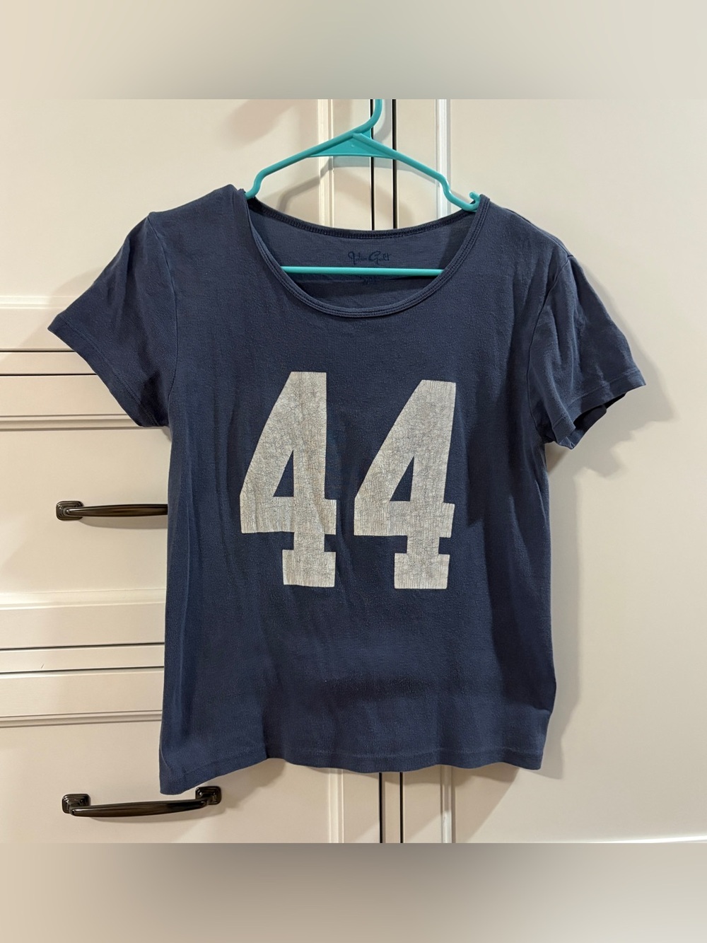 Brandy Melville John Galt Graphic Tee Shirt Cropped Navy Blue One Size